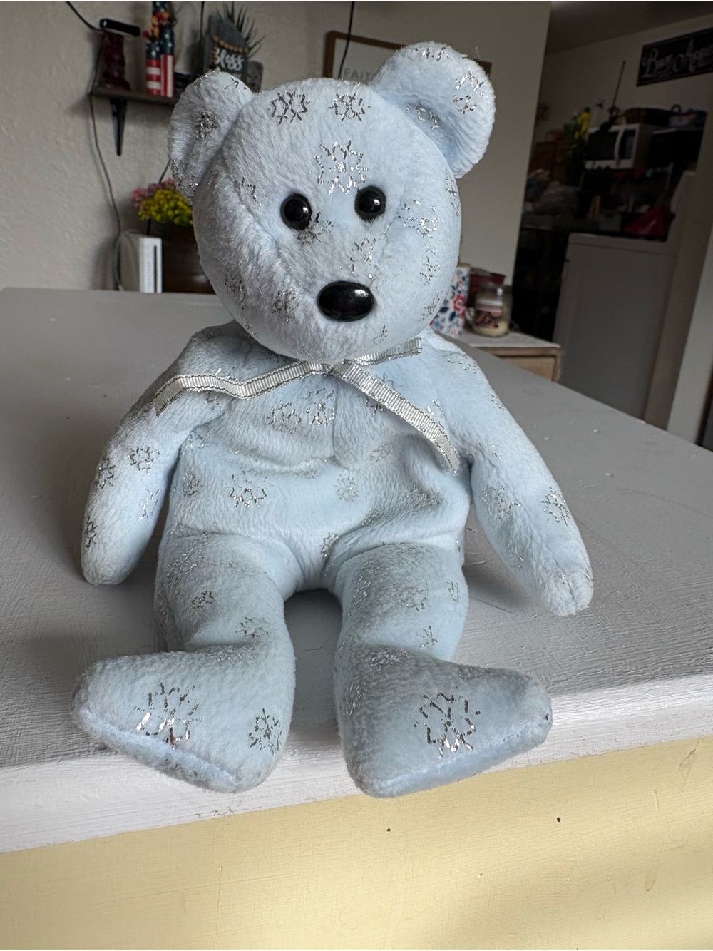 Source Unknown Light Blue Teddy Bear with Silver Snowflake Accents